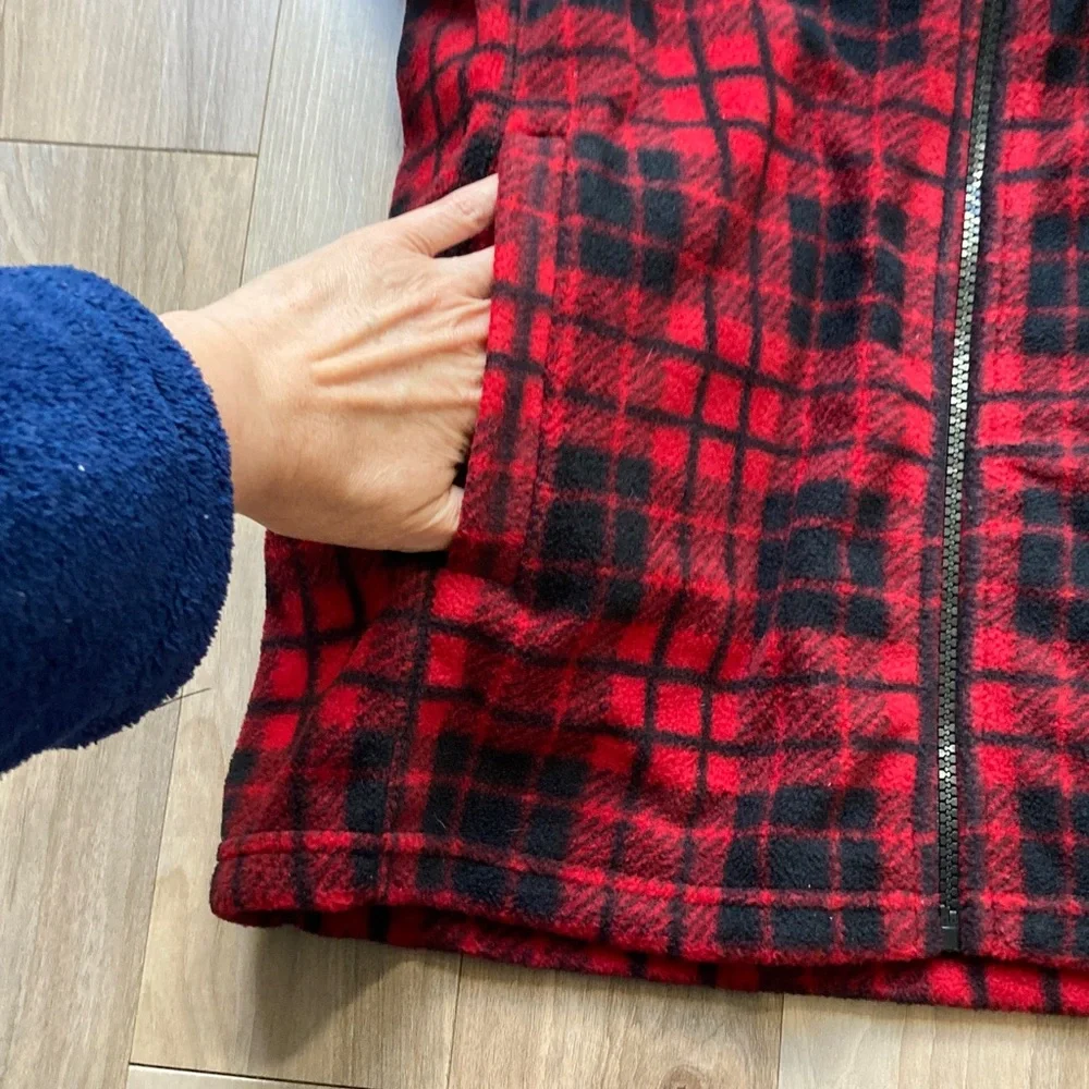 Chaps vest fleece checkered plaid print zip front vest with pockets S - Picture 6 of 17